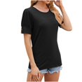 thumbnail image 1 of asjyhkr T-Shirts pour Femmes Col Rond Manches Courtes à Revers Hauts d'Été Mode 2025 Chic T-Shirts Basiques, 1 of 4