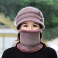 thumbnail image 3 of 2Pcs/Set Short Brim Solid Color Ear Protection Hat Scarf Set Autumn Winter Women Knitted Plush Lining Cap Neckerchief Set, 3 of 10