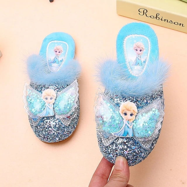 Girls' Wool Slippers Spring and Autumn New Real Wool Home Wool Slippers Aisha Little Princess Girls' Soft Bottom Cotton Slippers