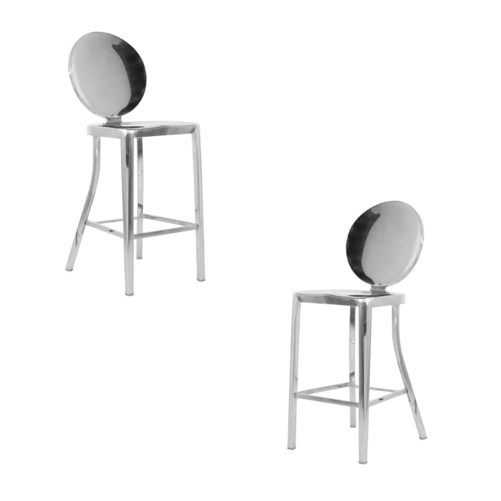 Ensemble de 2 tabourets de comptoir sans accoudoirs Klaus – Conception en acier inoxydable avec repose-pieds intégré, fabriqués en acier inoxydable durable. Parfait pour les cuisines, les bars ou les