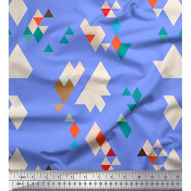 Soimoi Blue polyester Crepe Fabric Geometric Abstract Print Fabric by the Yard 52 Inch Wide