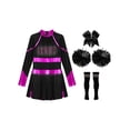thumbnail image 3 of Hansber Tenues de Cheerleading pour Filles Uniforme de Cheerleading Robe Fantaisie avec Pompons Ensemble de Bas pour Cheveux Rose Vif&Noir 14, 3 of 7