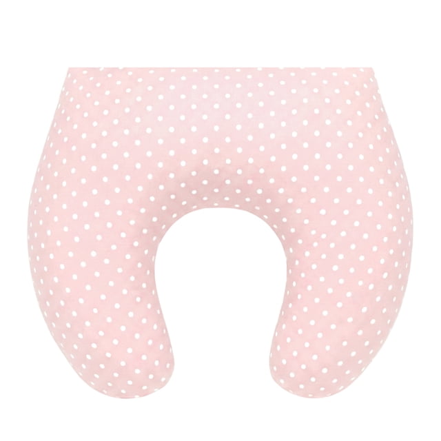 Oreiller d'Allaitement Ergonomique à Pois Roses et Blancs - Ara Enfants #18fp Présentant un design en U avec un Tissu Rose Bébé Orné de Pois Blancs. Idéal pour l'Allaitement, l'Alimentation au Biberon et le Temps sur le Ventre. dimensions Approximatives Sont 22 x 19 x 6 Pouces. Fabriqué au Canada.
