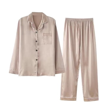 Weiqiqre Womens Satin Pajamas Set, 2 Pieces Silky Pjs Long Sleeve + Pants Sleepwear for Mom