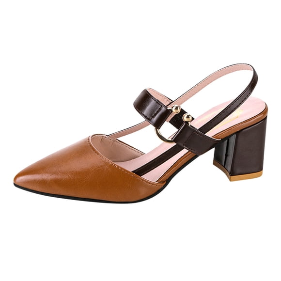 yulier Women's Pumps Low Chunky Heels Slingback Pointed Toe Block Dress Shoes Closed Toe Comfortable Wedding Work Pumps (Brown)
