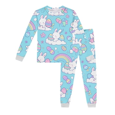 TIWEKE Girls Pajamas Size 7-8,Children's Long Sleeve Easter Printed Pajama Set with Top and Pants Loungewear,Sizes 4Y