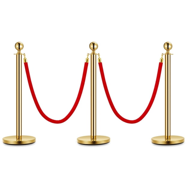 Gold Stanchion Posts with 5 FT Red Velvet Ropes – Elegant Crowd Control Barriers for VIP Events, Red Carpets, Weddings & More