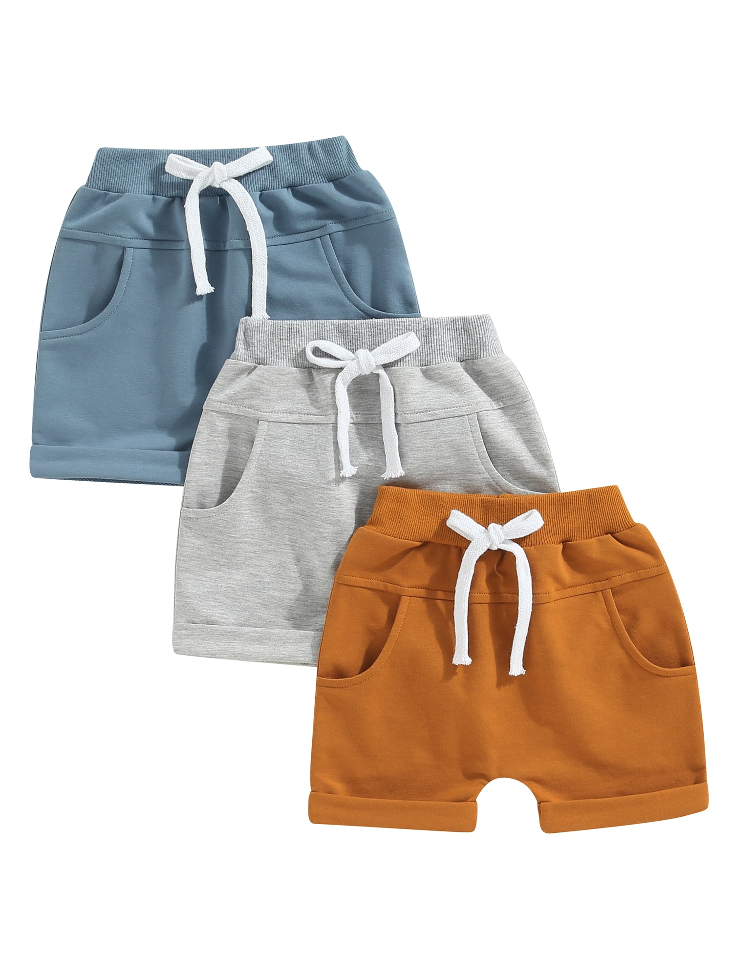 Gupgi 3 Pack Toddler Boy Shorts Set, Solid Loose Drawstring Shorts Kids Sports Short Pants