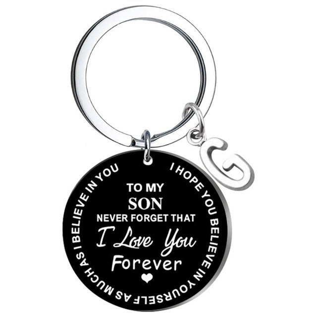 Creative DIY To My SON Black Stainless Steel Last Name 26 Letter Keychain 2.5cm