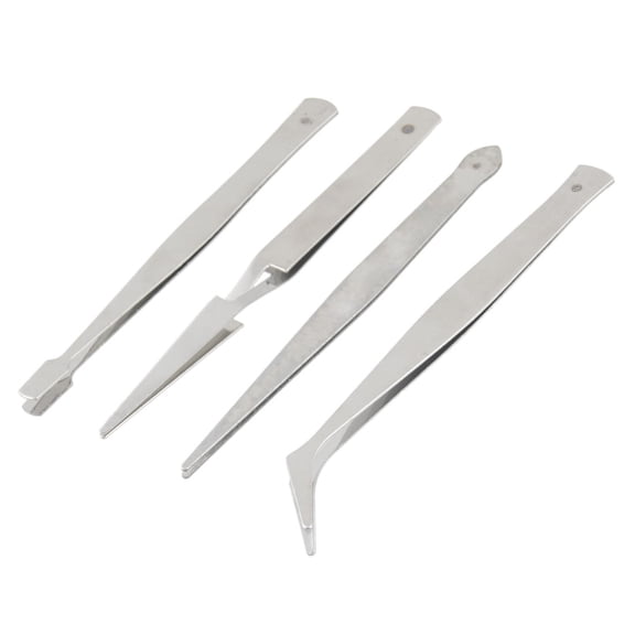 Unique Bargains 4 in 1 Silver Tone Metal Pointed Flat Cross Action Tweezers Tools
