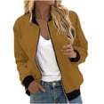 thumbnail image 2 of EQWLJWE Liquidation d'Économies d'Été! Veste Bomber de Baseball Zippée à Poches Unie Décontractée pour Femmes, Manteau, 2 of 5