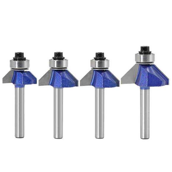 Eyech 4Pcs 45 Degree Chamfer Router Bit Set 1/4 Inch Shank Top End Bearing Bevel Edge Forming Router Bits -Cutting Length 1/4"" 5/16"" 3/8"" 1/2""