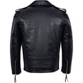 thumbnail image 2 of Black Biker Leather Jacket With Notched Lapels And Waist Belt Mens Black Leather Motorcycle Jacket Black Leather Riding Jacket Double Rider size XXL, 2 of 5