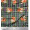 thumbnail image 1 of Soimoi Tissu en Poly Georgette à Carreaux, Imprimé Feuilles et Roses, Tissu au Mètre, Largeur 42 Pouces, 1 of 3