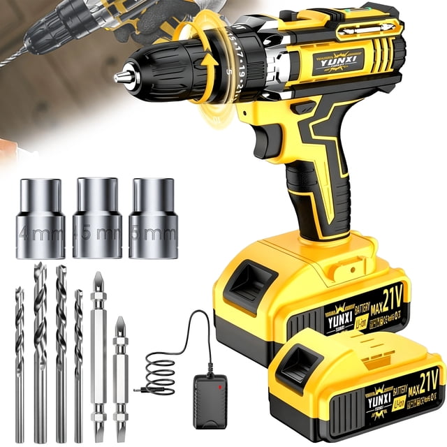 21V Kit de perceuse multifonctionnel sans fil, outil d'alimentation ménager avec batterie haute capacité & Chargeur rapide, perceuses & Boîte à outils en option pour le jardinage, Rénovation à domicile, Entretien extérieur & DIY