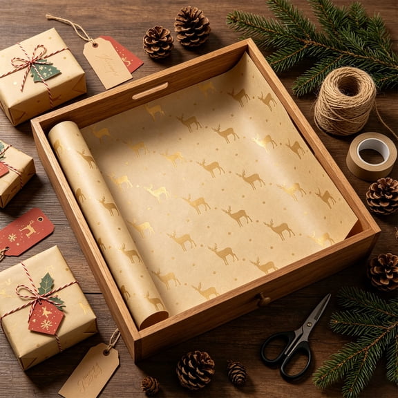 Dvkptbk 28x20In Yellow Christmas Wrapping Paper Bulk, Gold Foil Reindeer Christmas Wrapping Paper Mini Rolls, Gift Wrapping Paper for Xmas Presents Winter Celebrations Birthday DIY Crafts