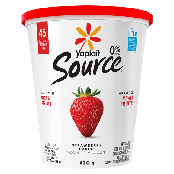 Yoplait Source 0% Smooth Traditional Yogurt, Strawberry, No Added Sugar, 630g