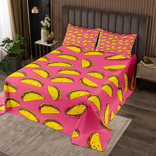 YST Taco Quilt Set, Cute Taco Tuesday Bedspread, Twin Size, Funny Cartoon Food Style, Lightweight Coverlet