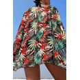 thumbnail image 3 of Women's Navy Blue 3pcs Tropical Contrast Trim Halter Bikini Set with Cove up, 3 of 4