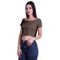 thumbnail image 3 of Moomaya Printed Viscose Crop Top Short Sleeve Zipper Tunic Womens Summer Tops, 3 of 4