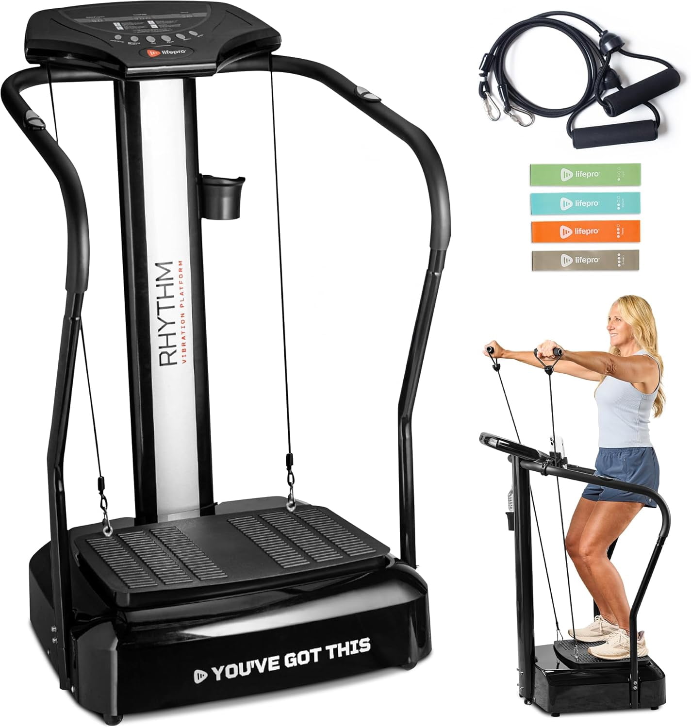 Lifepro Rhythm Vibration Plate Exercise Machine with Handles – Full Body Vibrating Plate for Lymphatic Drainage, Circulation & Recovery – Home Weight Loss Exercise Machine - Black