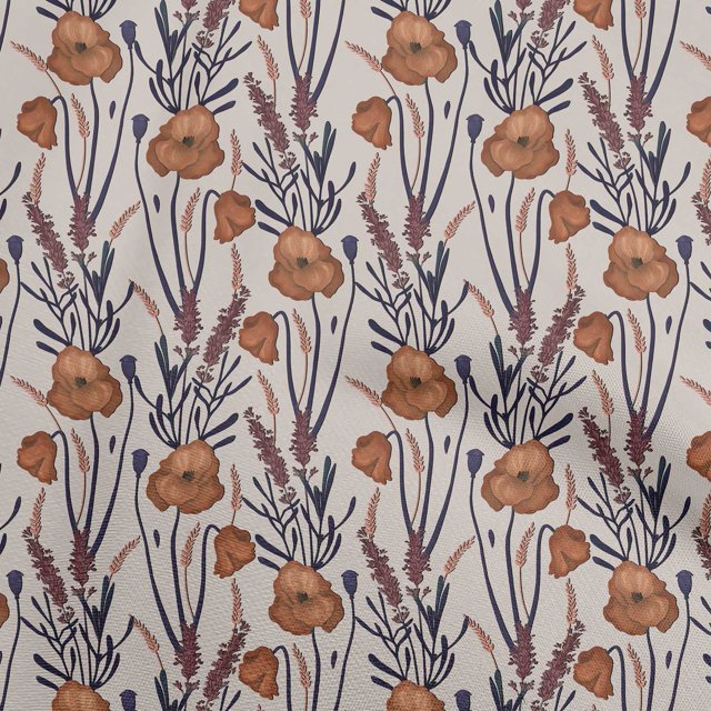 oneOone Coton Flex Brun Tissu Floral Rétro Robe Tissu Tissu Imprimé par la Cour 40 Pouces de Large