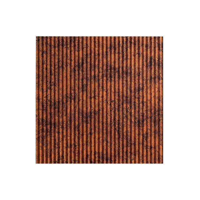 FASÄDE Easy Installation Rib Moonstone Copper Wall Panel Sample, a 12-inch by 12-inch decorative vinyl panel with a ribbed texture and copper finish. This thermoplastic sample is water, impact, and stain resistant, showcasing its durable and stylish design. Ideal for easy installation in garages, offices, or utility rooms.