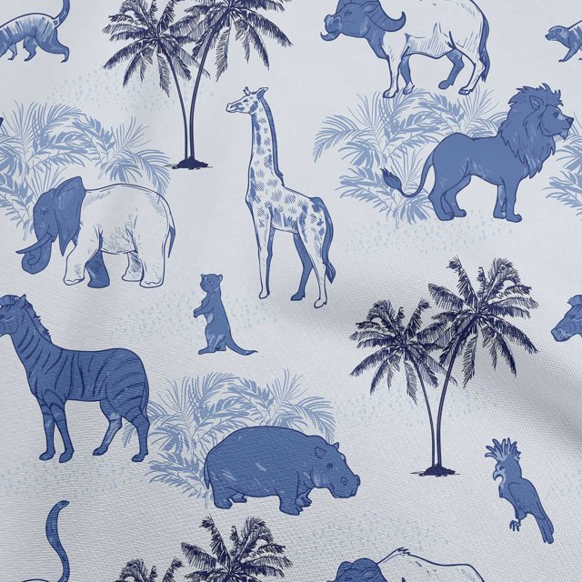 oneOone Cotton Poplin Medium Blue Fabric Tropical Animal Sewing Material Print Fabric By The Yard 56 Inch Wide