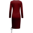 thumbnail image 5 of CEHVOM Women Pullover Long Sleeve Autumn Solid Casual V Neck Sweatshirt Drawstring Dress, 5 of 5