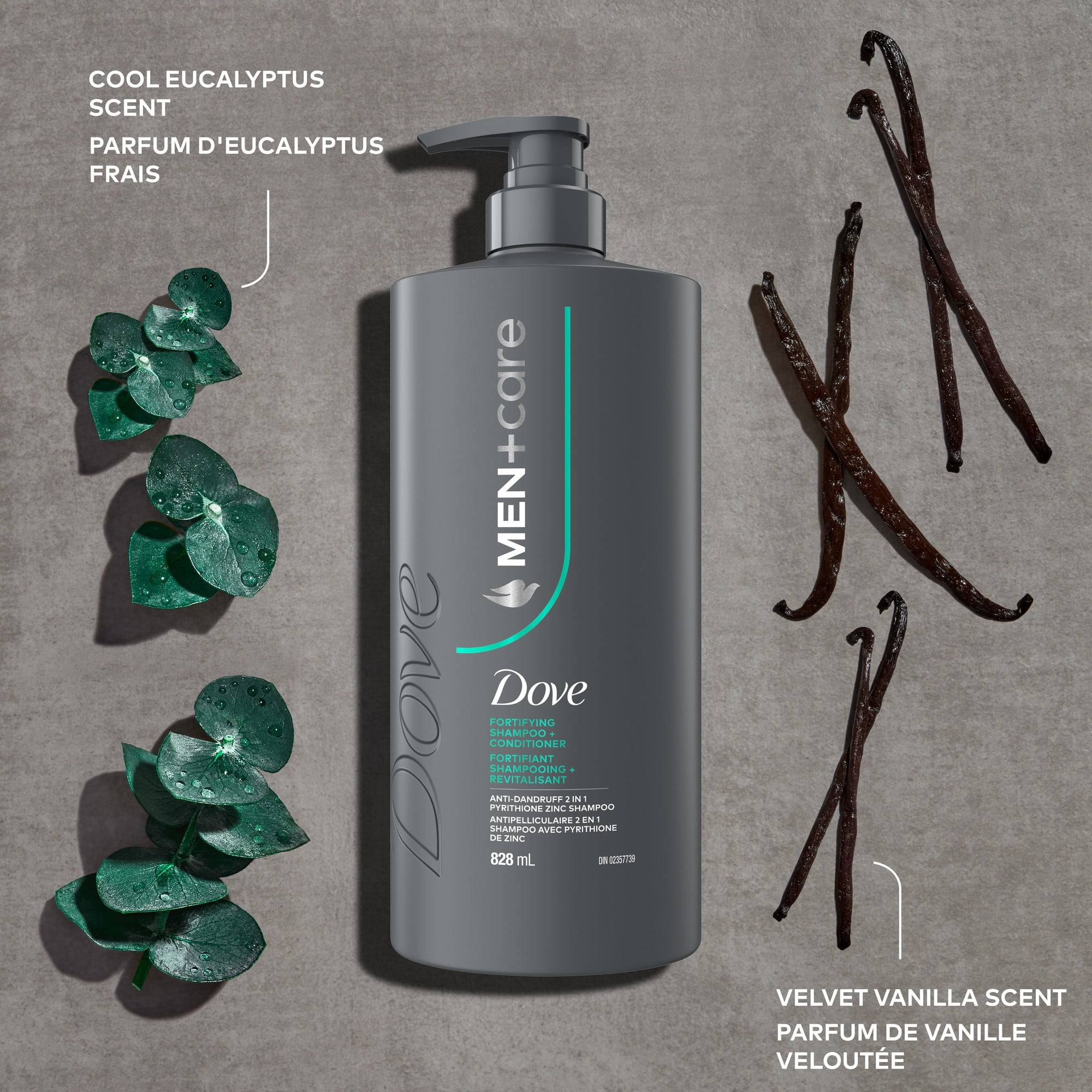Dove Men+Care Shampooing Antipelliculaire 2-en-1 avec Pyrithione de Zinc, 828 ml