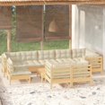 thumbnail image 1 of vidaXL 10 Piece Garden Lounge Set with Cream Cushions Solid Pinewood, 1 of 5