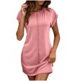 thumbnail image 2 of Ovzne Robes pour Femmes Robe Femme Décontractée Couleur Unie Col Rond Manches Courtes Robe Décontractée Robe d'Été Manches Courtes Liquidation, 2 of 7