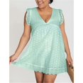 thumbnail image 4 of Oversized Women's V-Neck California Romper Dress, Summer Short Sleeve, Ruffle Detail with Pockets, Solid Color, 4 of 6