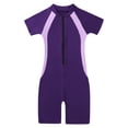 thumbnail image 4 of Aislor Kids Big Girls Zippered Swimsuit Swimwear Bathing Suit Rash Guard Shorty Sun Protection Wetsuit Purple 16, 4 of 7