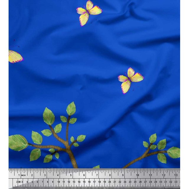 Soimoi Blue Cotton Poplin Fabric Insect & Tree Panel Fabric Prints by Yard 56 Inch Wide