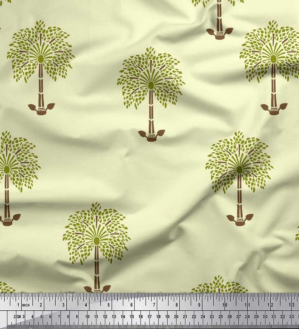 Soimoi Silk Fabric Tree Block Decor Fabric Printed Yard 42 Inch Wide