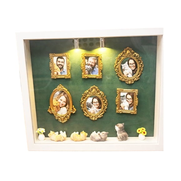 Wall Photo Display Diy Miniature Cat Silhouette Shadow Box Frame with 4X4 Cm Photo Slot Craft Kit 10X10 Cm for Desk Or Wall Mount