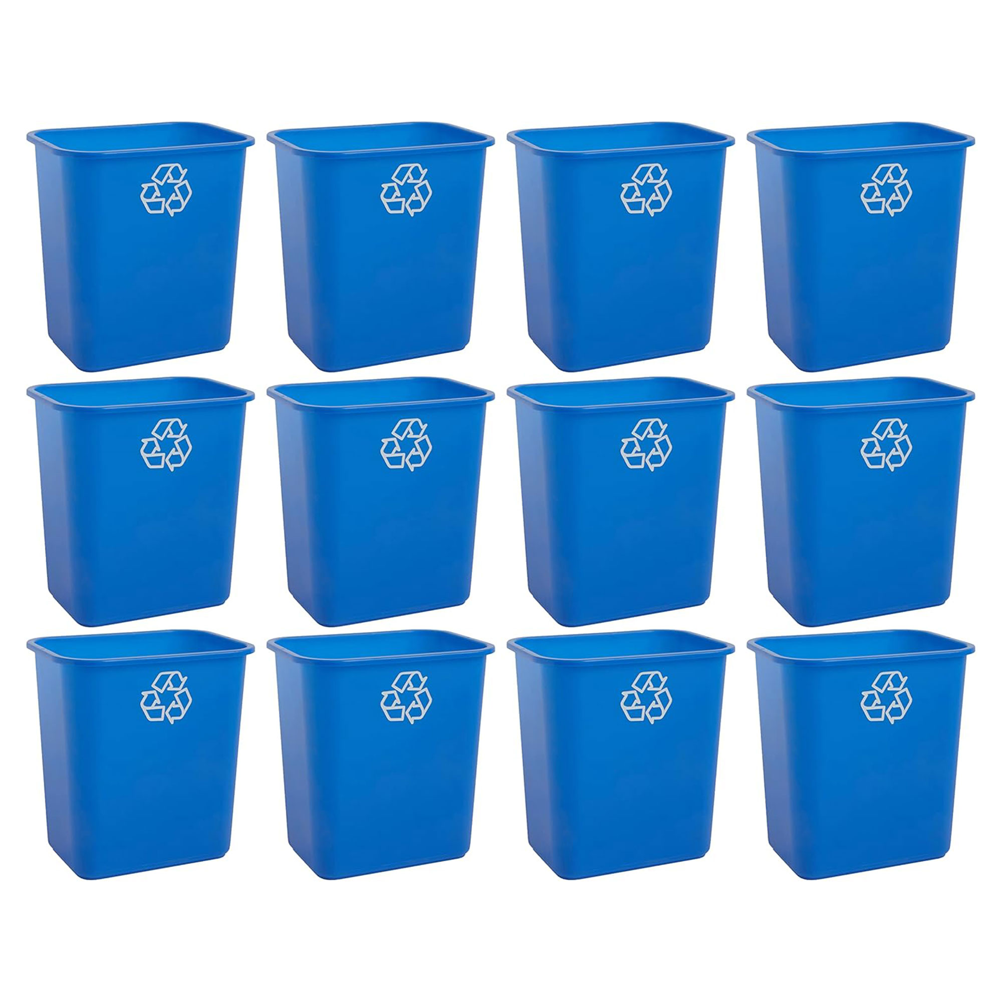 United Solutions 12 Pack Open Top Recycling Bin Space Saving Can, 7 Gallon, Blue
