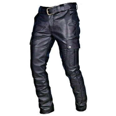 Atogsazn Leather Pants for Men Motorcycle Pant for Bikers Rider Moto Sports Street Cargo Trouser Winter Clothes B-Black S Fashion