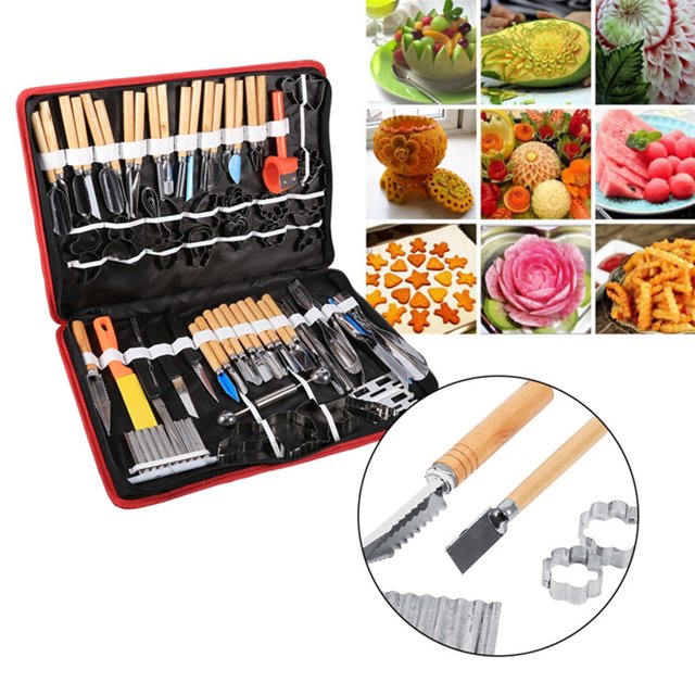 80PCS Culinary Carving Peeling Tools Kit Chrome Steel Slicing Garnishing Cutting Kitchen Set For Chef Caterer Hobbyist