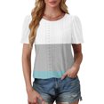 thumbnail image 4 of Plebaso Hauts pour Femmes Chemises à Oeillets à Blocs de Couleur Manches Courtes T-Shirts Amples Décontractés Col Rond Blouses Tendance, 4 of 6