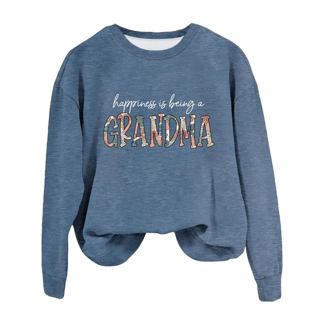 GZWYHT Grande Vente! Chandails à Capuchon pour Femmes, Chandails à Capuchon Graphiques, Chandail en Molleton pour Grand-Mère Automne Col Rond Chandails en Molleton Sans Capuche Bonheur C'est d'Tre Grand-Mère, Tenues d'Automne, Vêtements d'Automne Bleu Foncé m