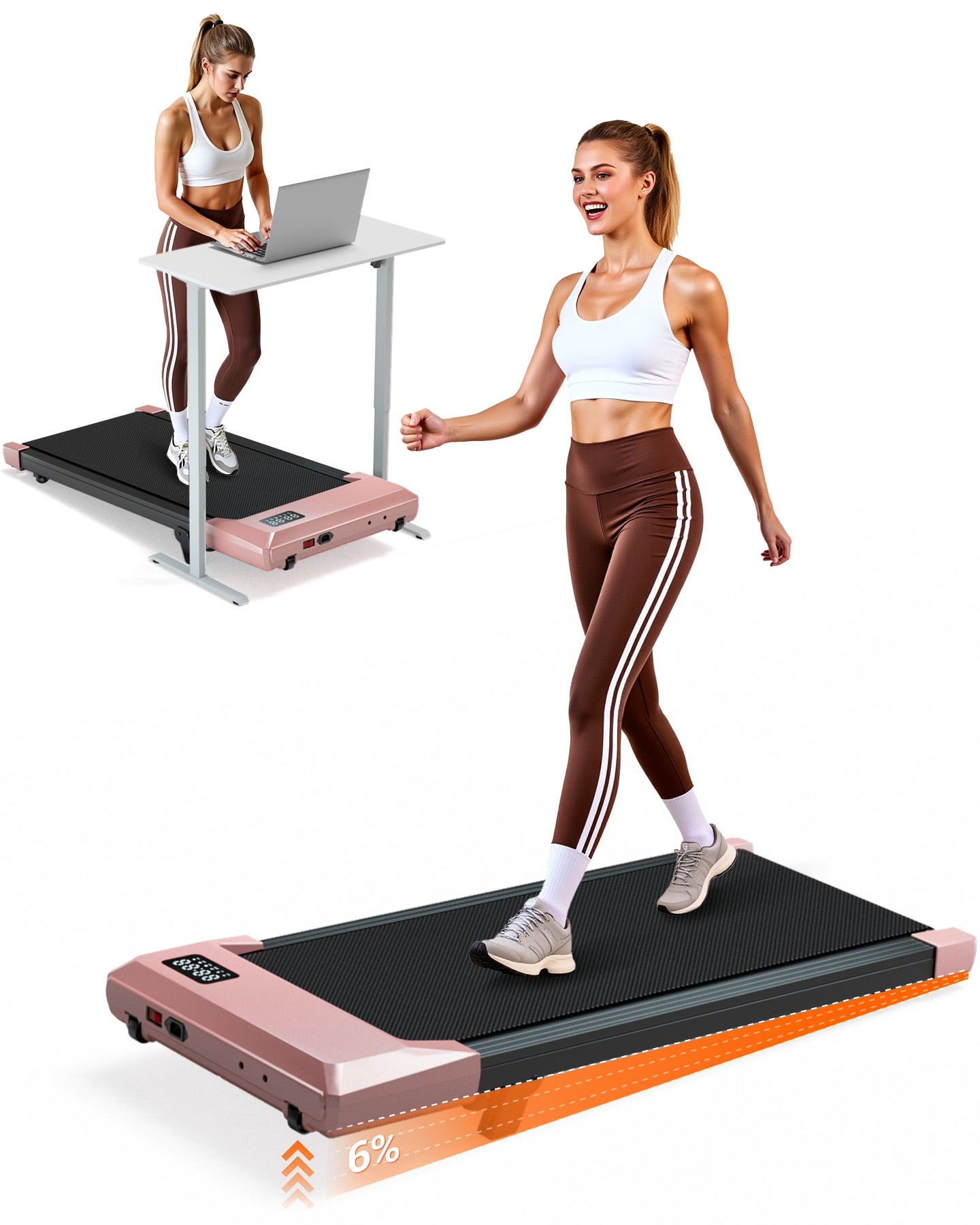 Walking Pad Treadmill with 6% InclineRemote Control,Under Desk Treadmill for Home&Office, Speed Range 0.6~3.8mph, 265 lbs Weight Capacity