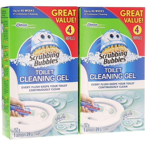 Scrubbing Bubbles® Toilet Bowl Cleaner, Fresh Gel Stamp, Rainshower Scent, Dispenser with 24 Gel Stamps