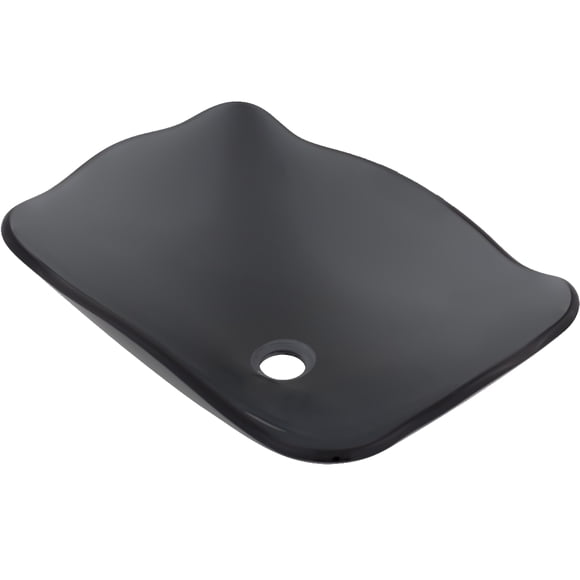 Novatto TIS-317G Évier de Récipient en Verre Gris Ardoise Transparent à Bord Festonné avec Rétangolare