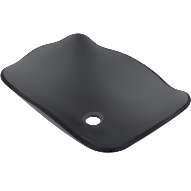 Novatto TIS-317G Évier de Récipient en Verre Gris Ardoise Transparent à Bord Festonné avec Rétangolare