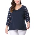 thumbnail image 2 of GRACE & GRANDEUR Women's Plus Size Shirts Blouse V Neck 3/4 Sleeve Floral Raglan Casual Spring Fall Tops 4X Blue, 2 of 8