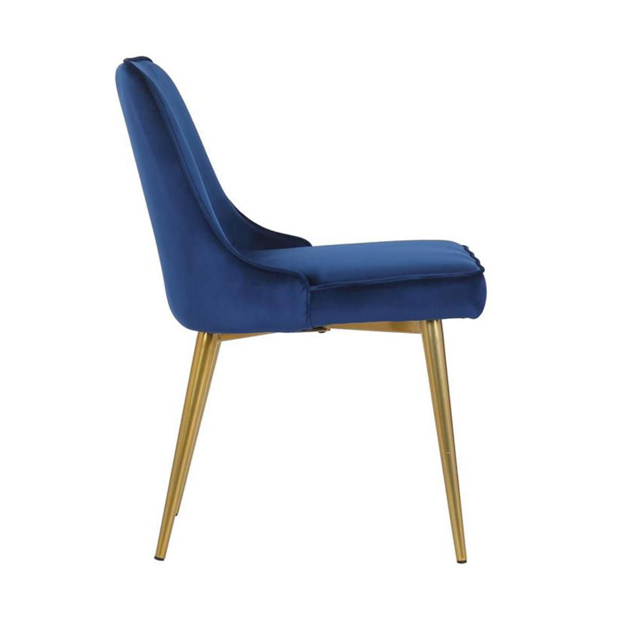 Chaise de salle à manger Heye de Plata Import avec revêtement en velours bleu et pieds en métal doré (lot de 2) pour salle à manger
