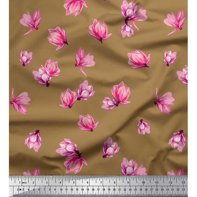 Soimoi Polyester Crepe Fabric Magnolia Floral Decor Fabric Printed Yard 42 Inch Wide