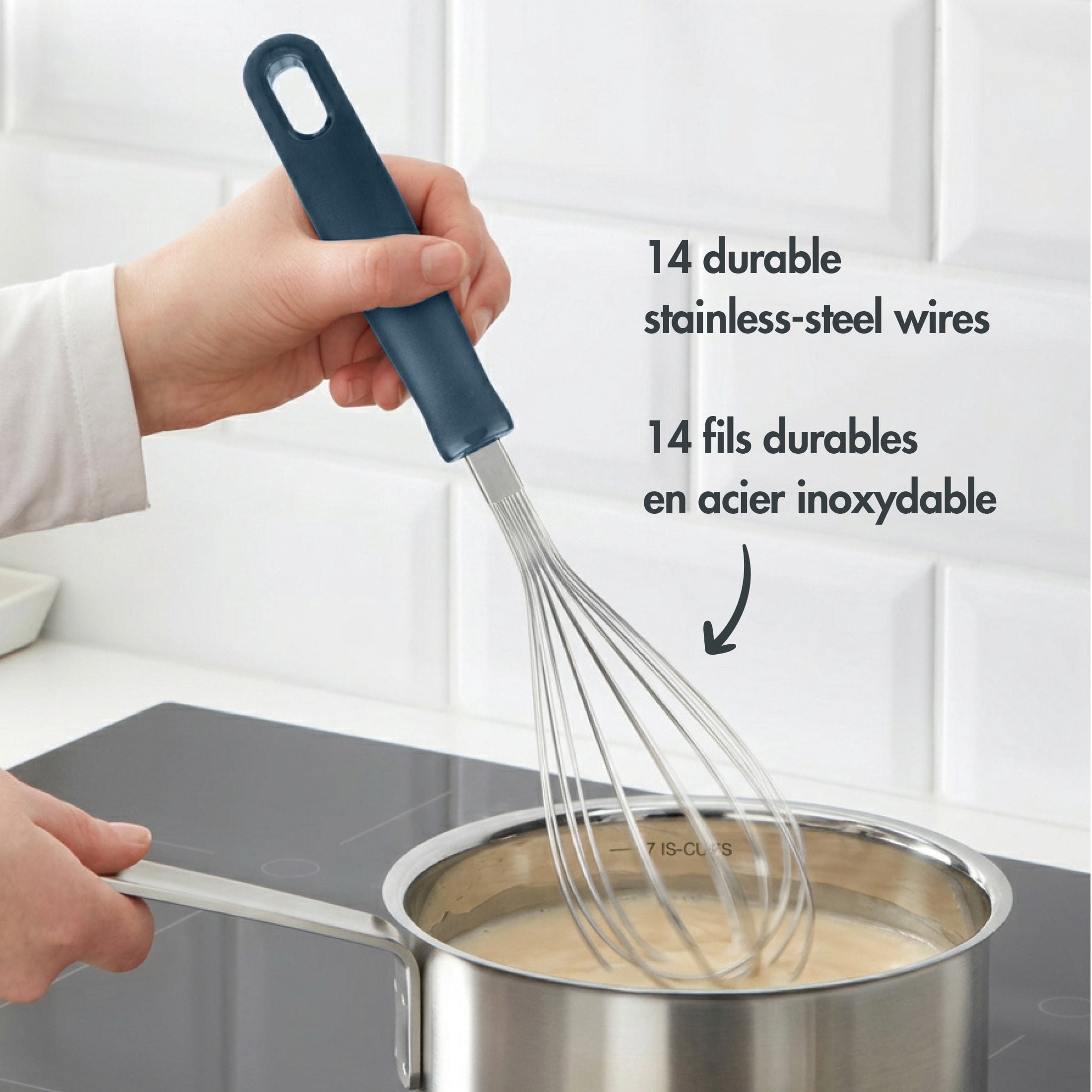 Fouet ballon Mainstays en acier inoxydable 29 cm, 14 fils, Ustensile de cuisine, Marine
